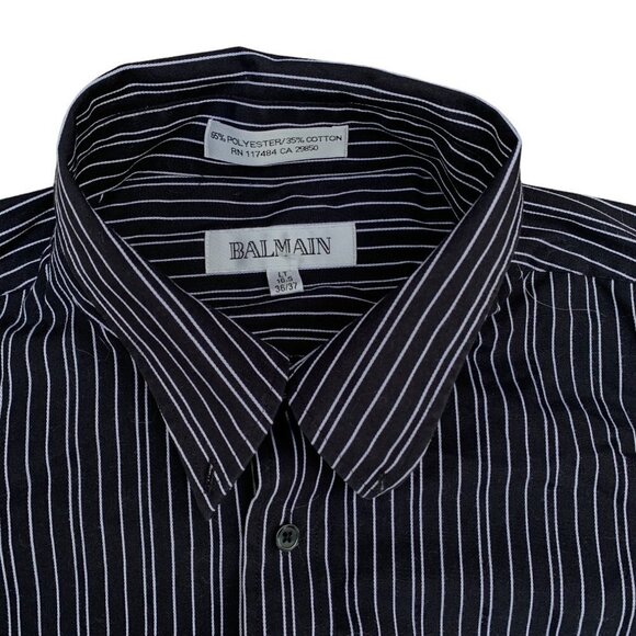 Rare Balmain Paris Dress Shirt Large Black White Stripe - Picture 3 of 10